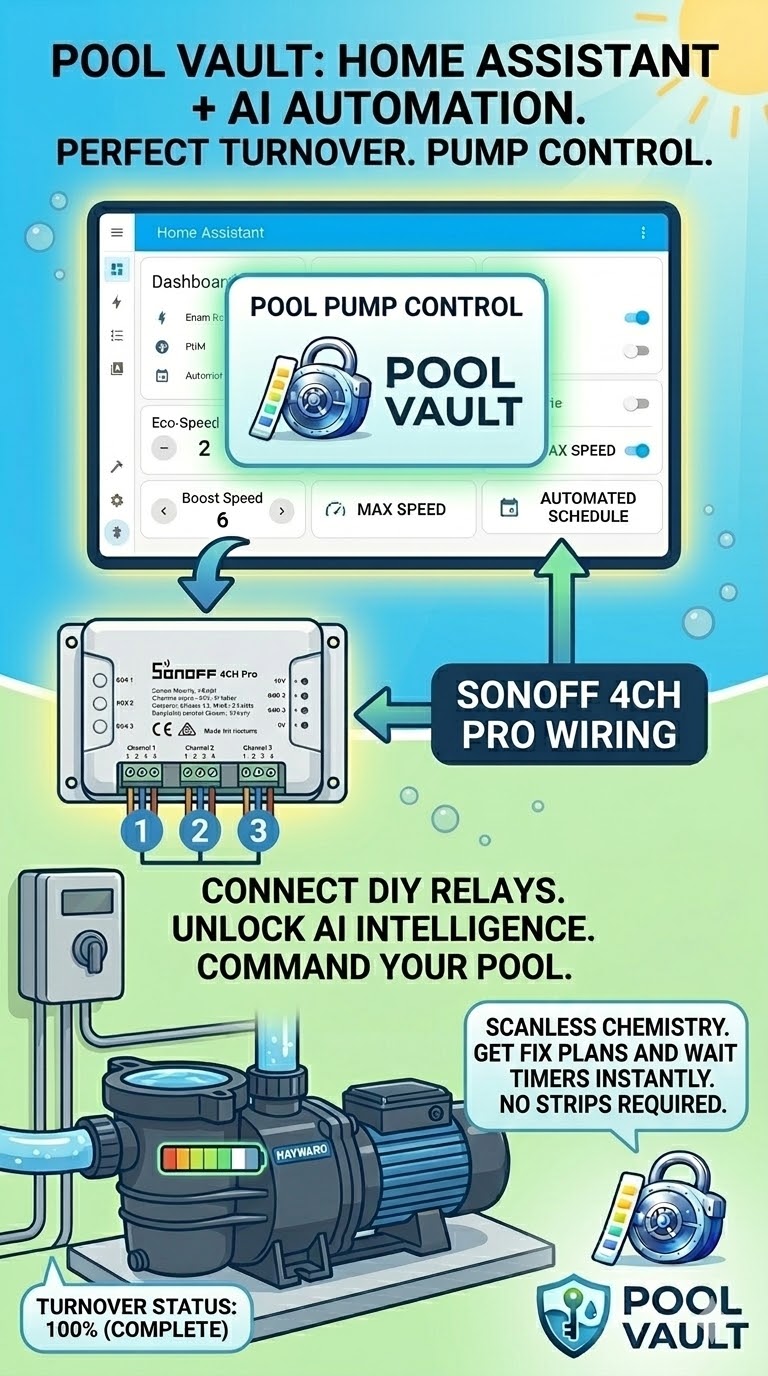 Pool Vault and Home Assistant architecture for Sonoff-controlled Hayward pump automation