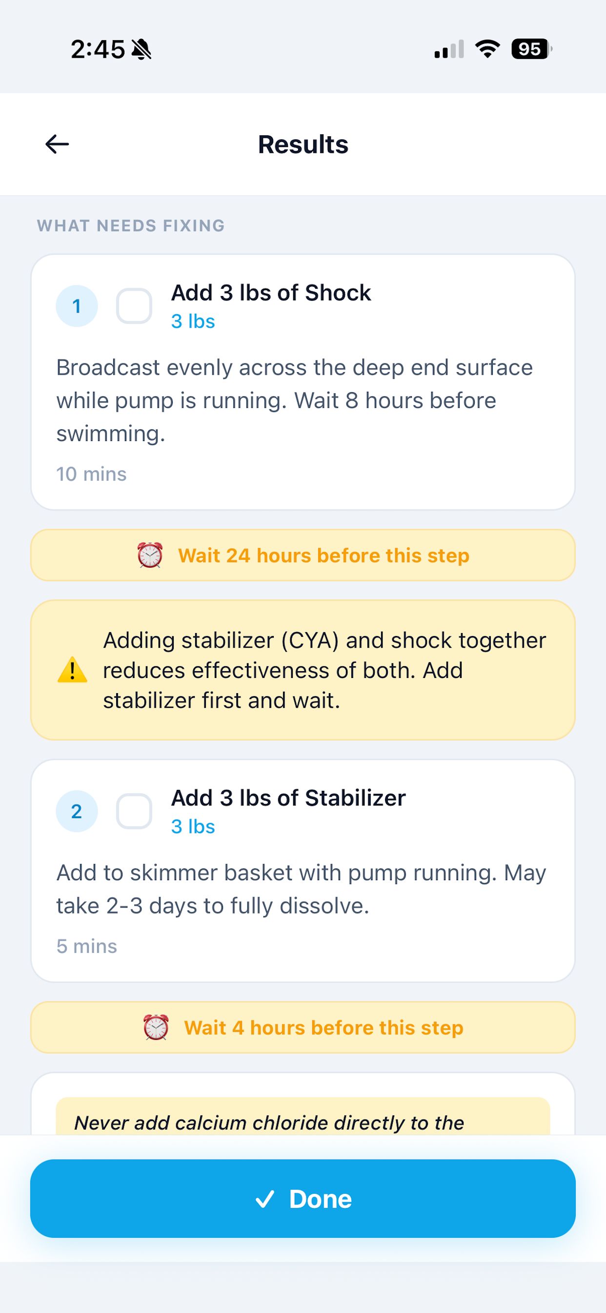 Pool Vault Recommendations screen